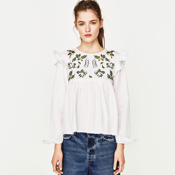 Zara Tops - Zara Floral Embroidered Blouse
